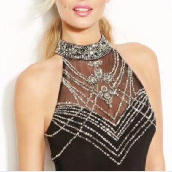 Joanna Chen Embellished Illusion Halter Gown - Picture 1 of 16
